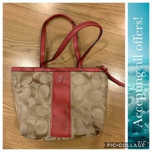 Coach coral and cream handbag